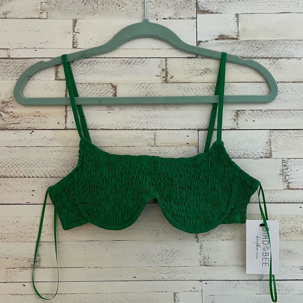 Bird & Bee emerald smocked bra top. NWT